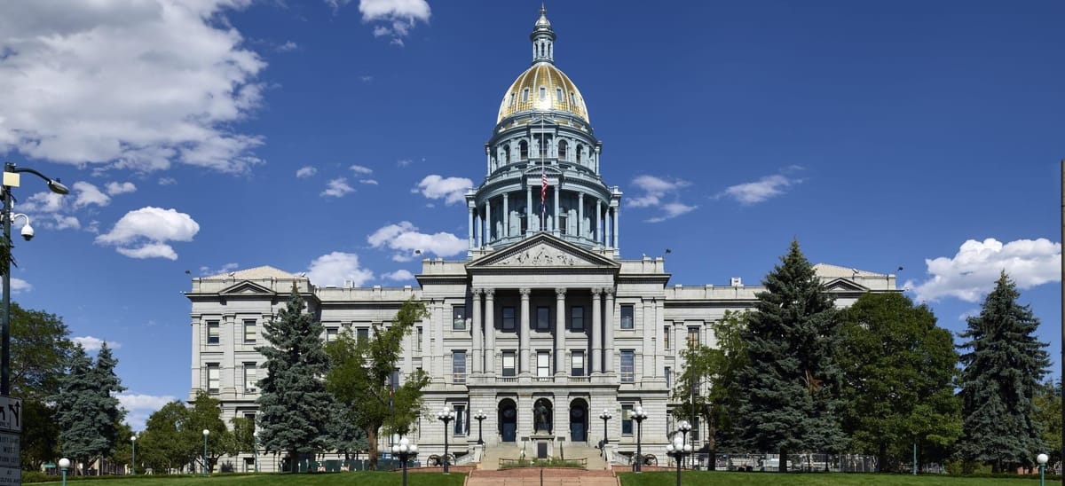 An image of the Colorado State Capitol building in Denver, CO. Published 2016-07-09 and available from the Library of Congress. Image credit: Carol M. Highsmith.